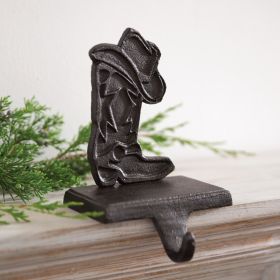 Rustic Cast Iron Cowboy Boot Stocking Holder - Perfect for Western Christmas Decor