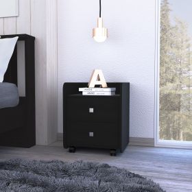 Modern and easy-to- install black bedside Nightstand with lower wheels for easy mobility