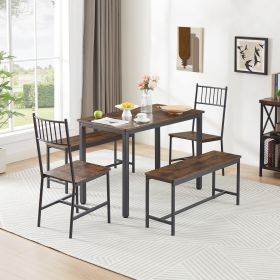 Dining Table Set, Barstool Dining Table with 2 Benches 2 Back Chairs, Industrial Dining Table for Kitchen Breakfast Table, Living Room, Party Room