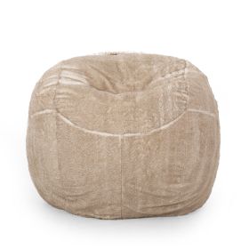 Vida 5 Foot Rounded Faux Fur Bean Bag, Snow White/ Beige