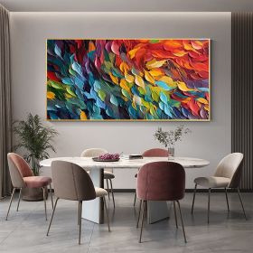 Handmade Oil Painting Original Colorful Feathers Oil Painting On Canvas Large Wall Art Abstract Colorful Painting Custom Painting Living room Home Wal (style: 01, size: 150x220cm)