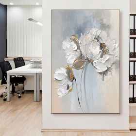 Handmade Oil Painting Fancy Wall Art Personalized Gifts Abstract White Floral Painting On canvas Large Flower Oil Painting Minimalist Modern Living Ro (style: 01, size: 50X70cm)