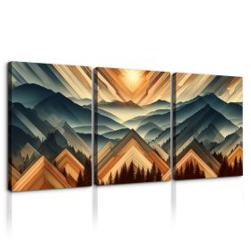 3 Panels Framed Abstract Wood Grain Boho Style Mountain & Forest Canvas Wall Art Decor,3 Pieces Mordern Canvas Decoration Painting for Office (Color: as Pic)