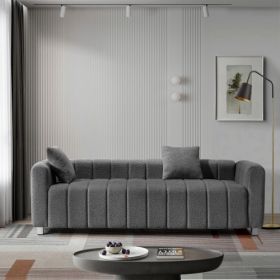 82*30" Modern Teddy Velvet Sofa,2-3 Seat Mid Century Indoor Couch, Exquisite Upholstered Loveseat with Striped Decoration for Living Room,Bedroom (Color: Gray)